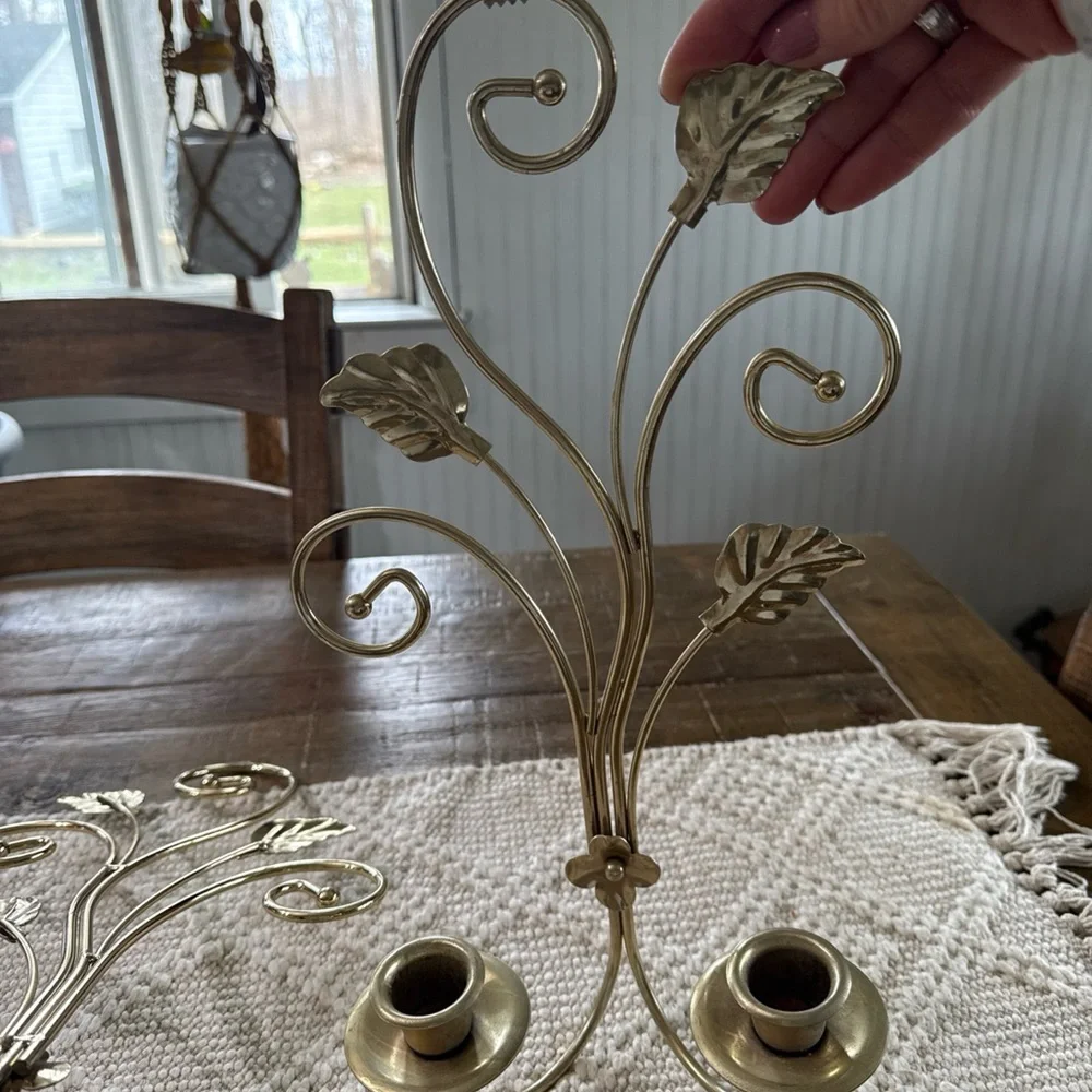 Home Interiors Gold Leaf Double Candle Wall Hooks